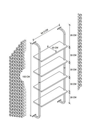 Bofigo 4 Raflı Duvara Monte Kitaplık Dekoratif Kitaplık Antrasit