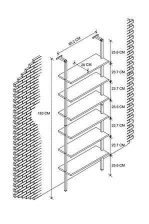 Bofigo 6 Raflı Duvara Monte Kitaplık Dekoratif Kitaplık Antrasit
