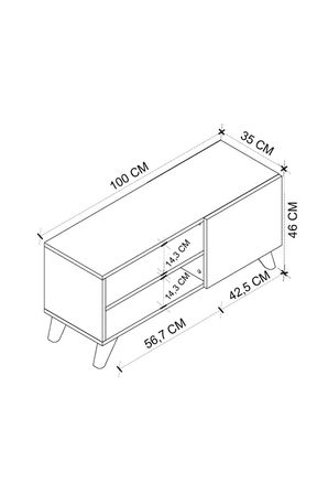 TV Sehpası Kapaklı Tv Sehpası Raflı TV Ünitesi Televizyon Sehpası 100 x 35 Cm Malta Beyaz