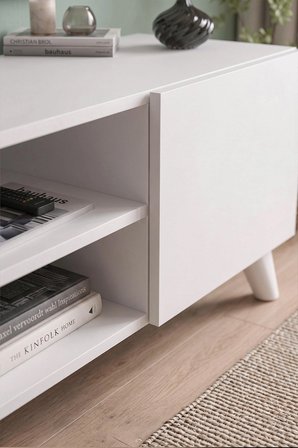 TV Sehpası Kapaklı Tv Sehpası Raflı TV Ünitesi Televizyon Sehpası 100 x 35 Cm Malta Beyaz