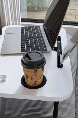 Bofigo Portatif Katlanır Laptop Sehpası Tablet Telefon Tutuculu Laptop Sehpası Beyaz
