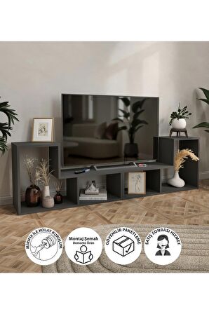 Bofigo Çok Amaçlı Fonksiyonel TV Ünitesi Raflı TV Sehpası Televizyon Sehpası Konsol Antrasit