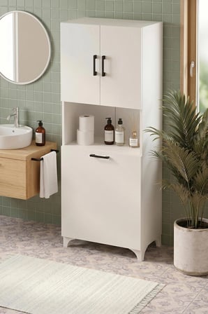 Çok Amaçlı Dolap Banyo Dolabı Kirli Çamaşır Sepeti Dolabı Damla Beyaz