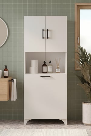 Çok Amaçlı Dolap Banyo Dolabı Kirli Çamaşır Sepeti Dolabı Damla Beyaz