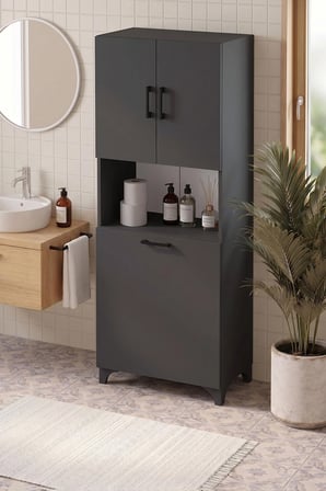 Çok Amaçlı Dolap Banyo Dolabı Kirli Çamaşır Sepeti Dolabı Damla Antrasit