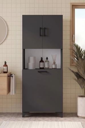 Çok Amaçlı Dolap Banyo Dolabı Kirli Çamaşır Sepeti Dolabı Damla Antrasit