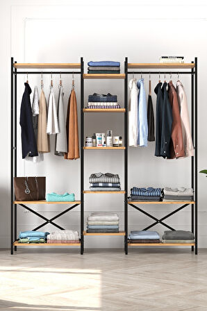 10 Raflı Metal Gardırop Metal Portmanto Açık Gardırop Elbise Dolabı Vestiyer Openix Çam