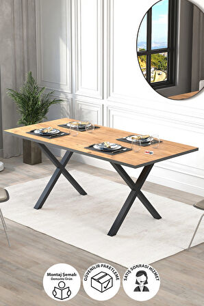 Bofigo Yemek Masası Metal Ayaklı Mutfak Masası 85 x 180 Cm X Ayaklı Çam