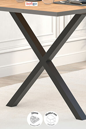 Bofigo Yemek Masası Metal Ayaklı Mutfak Masası 85 x 180 Cm X Ayaklı Çam