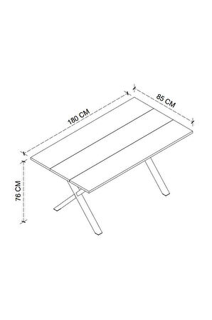 Bofigo Yemek Masası Metal Ayaklı Mutfak Masası 85 x 180 Cm X Ayaklı Çam