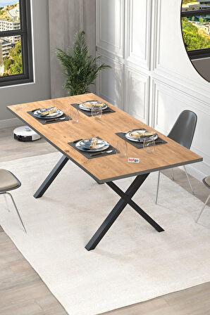 Bofigo Yemek Masası Metal Ayaklı Mutfak Masası 85 x 180 Cm X Ayaklı Çam