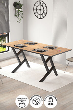 Bofigo Yemek Masası Metal Ayaklı Mutfak Masası 85 x 180 Cm Yıldız Ayaklı Çam