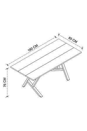 Bofigo Yemek Masası Metal Ayaklı Mutfak Masası 85 x 180 Cm Yıldız Ayaklı Çam