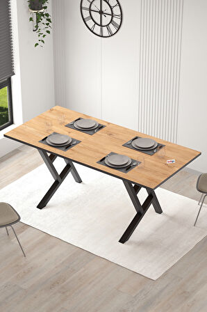 Bofigo Yemek Masası Metal Ayaklı Mutfak Masası 85 x 180 Cm Yıldız Ayaklı Çam