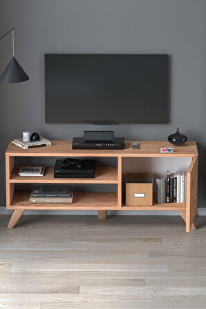 TV Sehpası Kapaklı Tv Sehpası Raflı TV Ünitesi Televizyon Sehpası 100 x 35 Cm Malta Çam