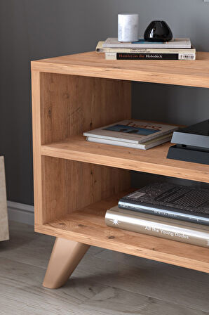 TV Sehpası Kapaklı Tv Sehpası Raflı TV Ünitesi Televizyon Sehpası 100 x 35 Cm Malta Çam