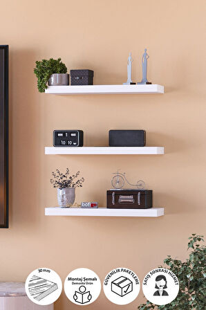 Duvar Rafı Uçan Raf Duvar Rafı Tv Rafı Kitaplık Rafı 48 x 15 Cm Beyaz
