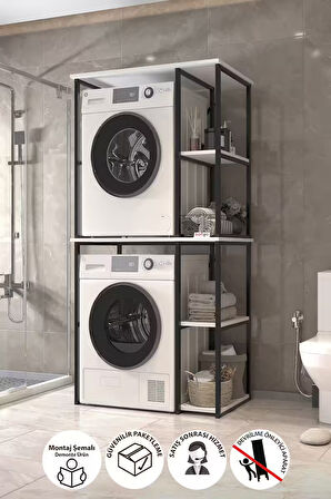 Bofigo Çamaşır Makinesi Dolabı Kurutma Makinesi Dolabı Metal Banyo Dolabı Mısra Beyaz