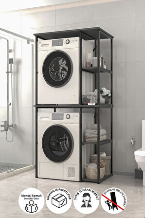 Bofigo Çamaşır Makinesi Dolabı Kurutma Makinesi Dolabı Metal Banyo Dolabı Mısra Antrasit
