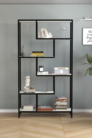Bofigo 6 Raflı Kitaplık Dekoratif Kitaplık Metal Kitaplık Ofis Kitaplığı Larissa Beyaz