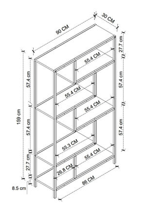 Bofigo 6 Raflı Kitaplık Dekoratif Kitaplık Metal Kitaplık Ofis Kitaplığı Larissa Antrasit