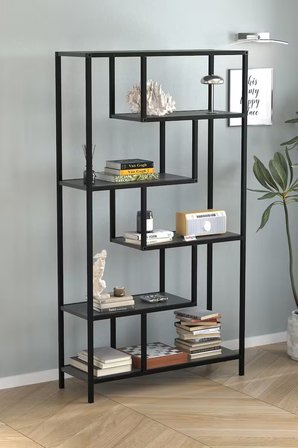 Bofigo 6 Raflı Kitaplık Dekoratif Kitaplık Metal Kitaplık Ofis Kitaplığı Larissa Antrasit