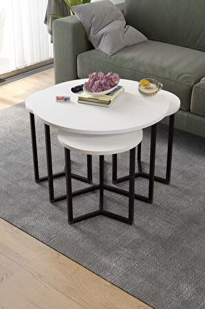 Bofigo 4lü Orta Sehpa Yan Sehpa Dekoratif Sehpa Metal Sehpa Yonca Beyaz