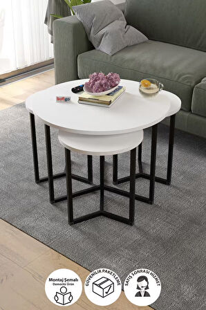 Bofigo 4lü Orta Sehpa Yan Sehpa Dekoratif Sehpa Metal Sehpa Yonca Beyaz