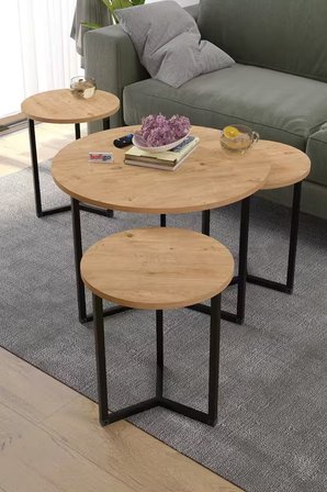 Bofigo 4lü Orta Sehpa Yan Sehpa Dekoratif Sehpa Metal Sehpa Yonca Çam