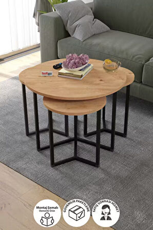 Bofigo 4lü Orta Sehpa Yan Sehpa Dekoratif Sehpa Metal Sehpa Yonca Çam