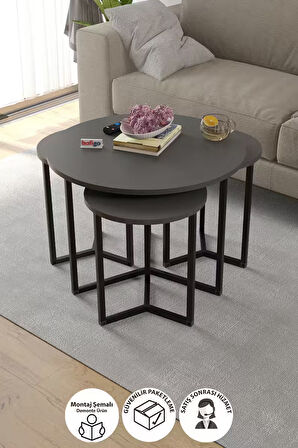 Bofigo 4lü Orta Sehpa Yan Sehpa Dekoratif Sehpa Metal Sehpa Yonca Antrasit