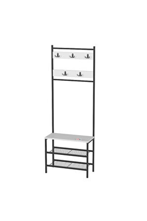 Bofigo 3 Raflı Metal Portmanto Elbise Askılığı Vestiyer Ayakkabılık Samanyolu Beyaz