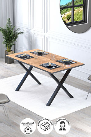 Bofigo Yemek Masası Metal Ayaklı Mutfak Masası Luna  85 x 150 Cm X Ayaklı Çam