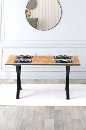 Bofigo Yemek Masası Metal Ayaklı Mutfak Masası Luna  85 x 150 Cm X Ayaklı Çam