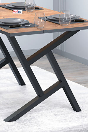 Bofigo Yemek Masası Metal Ayaklı Mutfak Masası Luna  85 x 150 Cm Yıldız Ayaklı Çam