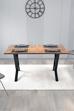 Bofigo Yemek Masası Metal Ayaklı Mutfak Masası Luna  85 x 150 Cm Yıldız Ayaklı Çam