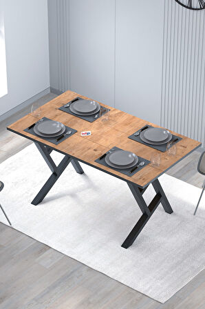 Bofigo Yemek Masası Metal Ayaklı Mutfak Masası Luna  85 x 150 Cm Yıldız Ayaklı Çam