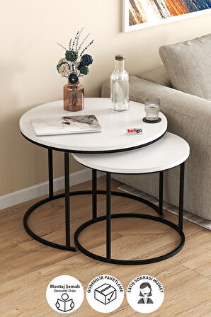 2li Orta Sehpa Zigon Sehpa Yan Sehpa Kahve Sehpası Hilal Beyaz