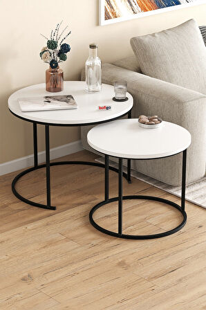 2li Orta Sehpa Zigon Sehpa Yan Sehpa Kahve Sehpası Hilal Beyaz