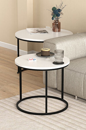 2li Orta Sehpa Zigon Sehpa Yan Sehpa Kahve Sehpası Hilal Beyaz