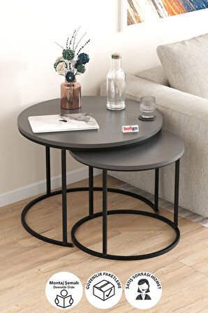 2li Orta Sehpa Zigon Sehpa Yan Sehpa Kahve Sehpası Hilal Antrasit