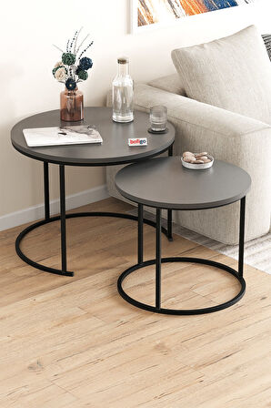 2li Orta Sehpa Zigon Sehpa Yan Sehpa Kahve Sehpası Hilal Antrasit