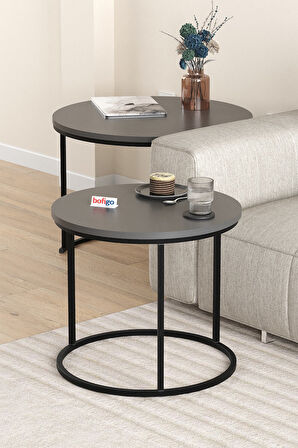 2li Orta Sehpa Zigon Sehpa Yan Sehpa Kahve Sehpası Hilal Antrasit