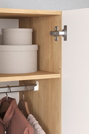 3 Kapaklı 8 Raflı Gardırop Elbise Dolabı 3 Kapaklı Gardırop Smyrna Safir Meşe Beyaz