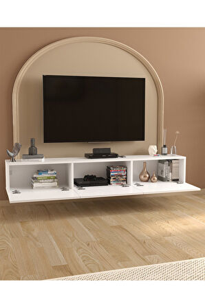 Bofigo TV Ünitesi TV Sehpası Düşer Kapaklı Tv Ünitesi Televizyon Sehpası 180 Cm Marvel Beyaz