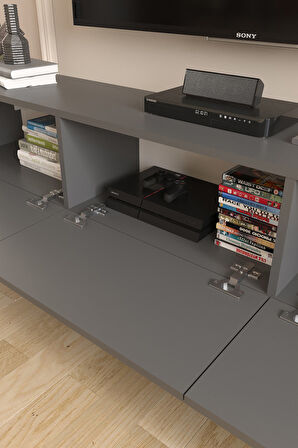 Bofigo TV Ünitesi TV Sehpası Düşer Kapaklı Tv Ünitesi Televizyon Sehpası 180 Cm Marvel Antrasit