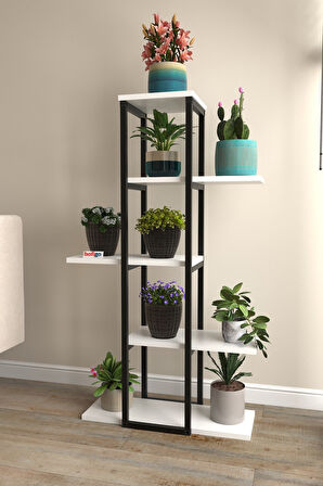 Bofigo 5 Raflı Çiçeklik Rafı Saksılık Standı Dekoratif Aksesuar Rafı Saksılık Papatya Beyaz