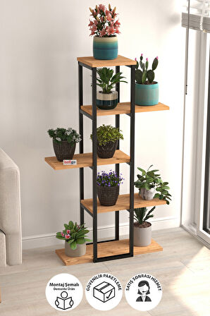 Bofigo 5 Raflı Çiçeklik Rafı Saksılık Standı Dekoratif Aksesuar Rafı Saksılık Papatya Çam