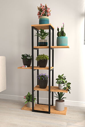 Bofigo 5 Raflı Çiçeklik Rafı Saksılık Standı Dekoratif Aksesuar Rafı Saksılık Papatya Çam