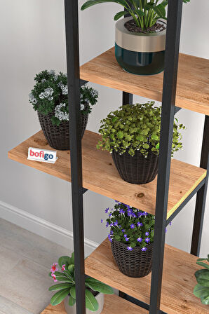 Bofigo 5 Raflı Çiçeklik Rafı Saksılık Standı Dekoratif Aksesuar Rafı Saksılık Papatya Çam